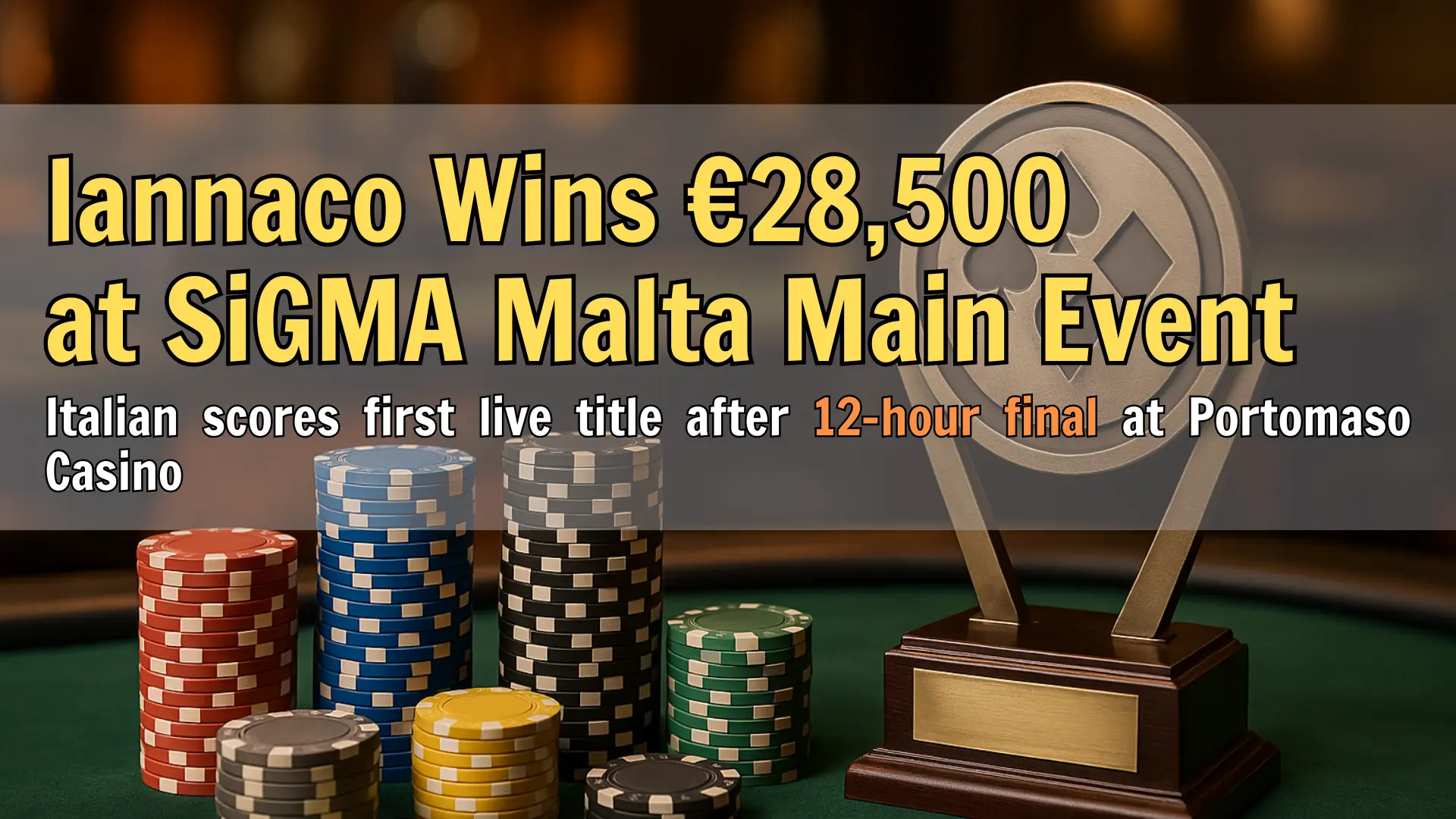 Poker chips and trophy at Portomaso Casino during SiGMA Malta Main Event – PokerOffer