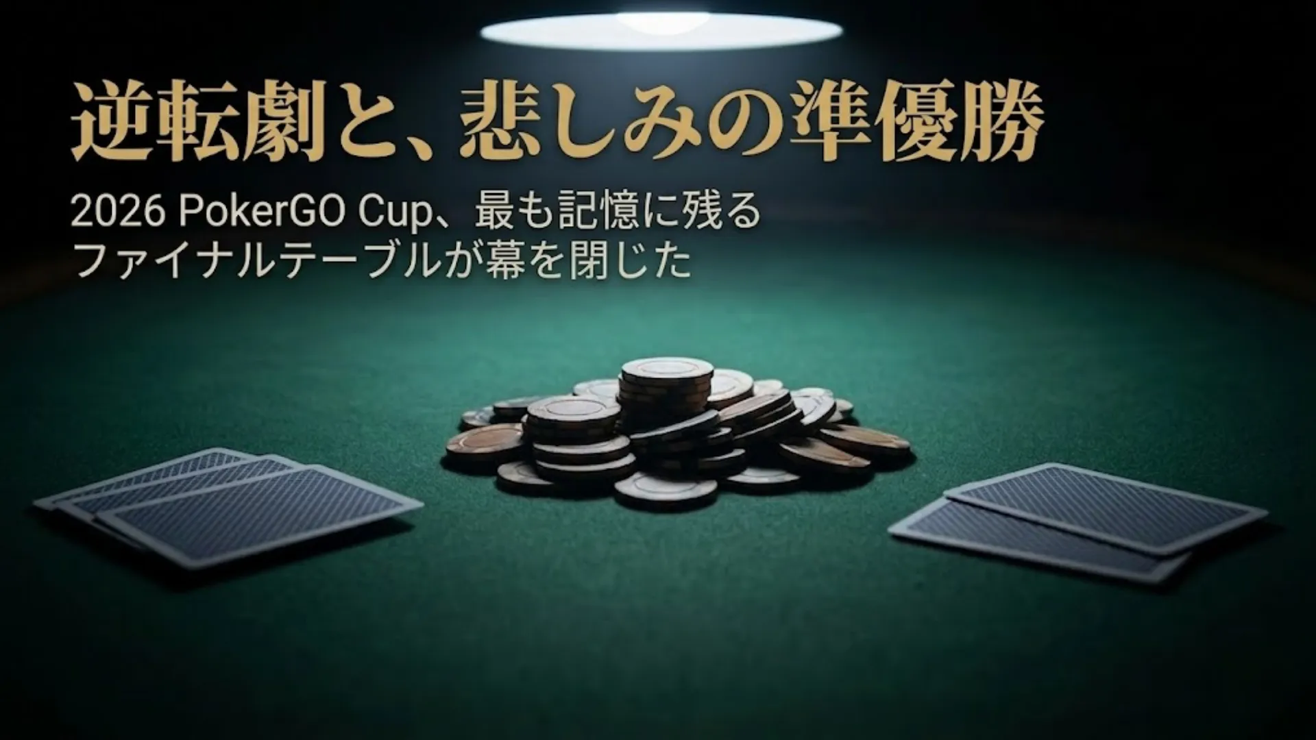 グリーンフェルトのテーブルにポーカーチップと伏せたカード、Sean Winterが2026 PokerGO Cup第9イベントで$210,000を獲得した記事のカバー画像