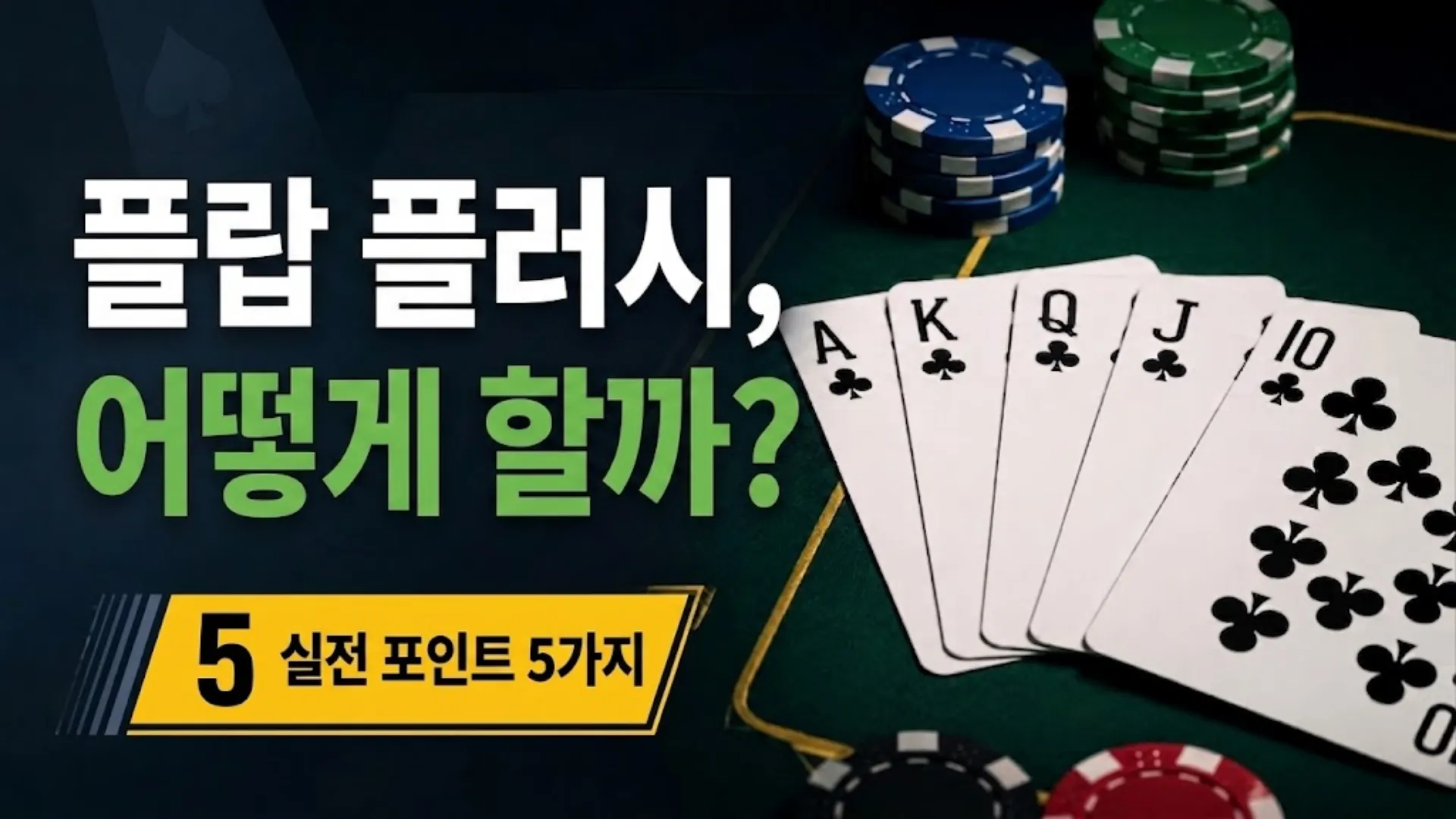 플랍 플러시 전략을 보여주는 커버 이미지로, 클럽 로열 플러시와 포커 칩, “Flopped Flush Strategy” 제목이 배치된 모습