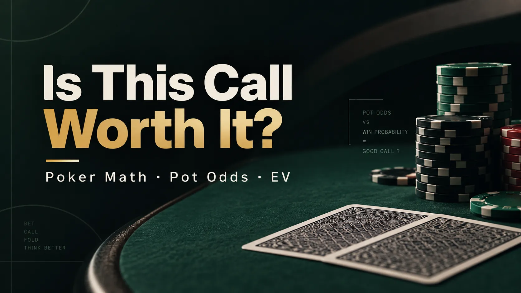 Poker math guide cover with poker chips and cards explaining pot odds, equity, outs and EV