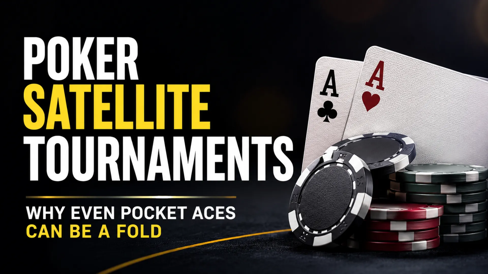 Poker Satellite tournament strategy cover showing pocket aces and poker chips, highlighting why even AA can become a fold near the satellite bubble